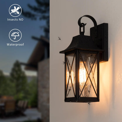 mirrea 15-inch Outdoor Porch Wall Light for House, Waterproof Exterior Sconce for Patio, Wall Mount Lighting Fixture for Front Door, Permanent Outside Lamp for Garage, Matte Black, Set of 2