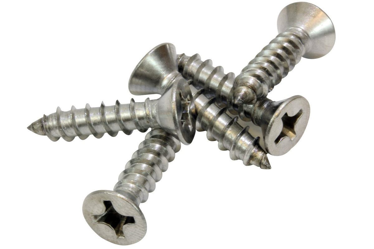Bolt Dropper #12 X 1-1/2'' Stainless Steel Flat Head Phillips Wood Screw, (25 pc), 18-8 (304) Stainless Steel Sheet Metal Screws - Type A Point, Plain Finish