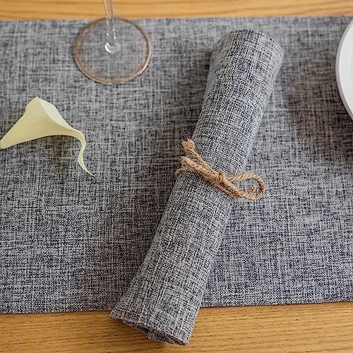 Demetex Grey Textured Linen Placemats Set of 8 Classic Place Mats Heat Resistant Cloth Table Placemat for Dinner Gathering Buffet, 13x19 inch, Ash Grey