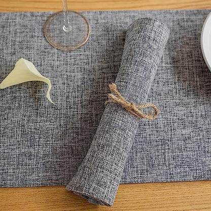 Demetex Grey Textured Linen Placemats Set of 8 Classic Place Mats Heat Resistant Cloth Table Placemat for Dinner Gathering Buffet, 13x19 inch, Ash Grey
