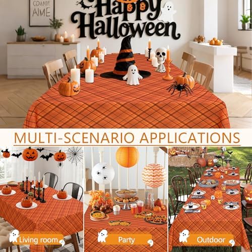 DWCN Autumn Checkered Tablecloth, 60 x 120 Inch, Plaid, Orange