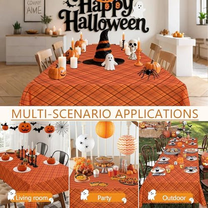 DWCN Autumn Checkered Tablecloth, 54 x 80 Inch, Plaid, Orange