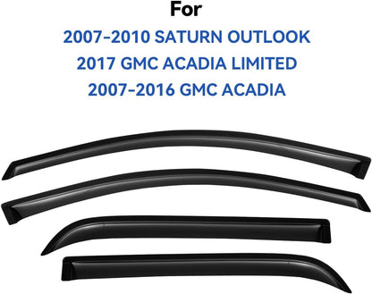 Window Visors Rain Guards Shield for 2007-2016 GMC Acadia, Out-Channel Window Vent Wind Deflectors Visors Shades for 2007-2010 Saturn Outlook 2017 Acadia Limited