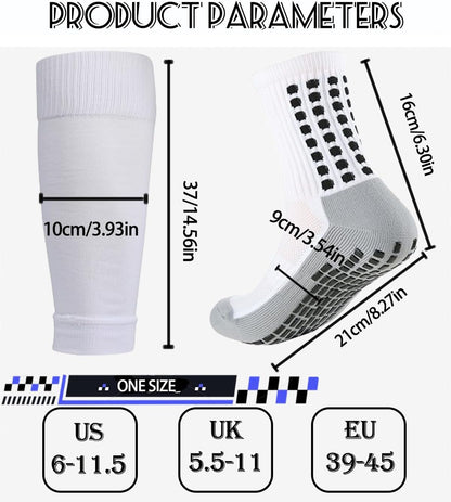 KMOLY 1 Set Soccer Grip Socks,Shin Guard Sleeves for Football Basketball for Men and Women Black/White One Size
