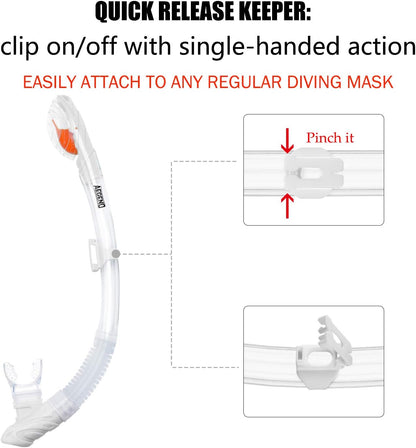 Aegend Dry Snorkel, Dive Mask Easy-Breath Free Diving Snorkel for Snorkeling Scuba Diving Freediving Swimming, with Top Dry Valve and Food-Grade Silicone Mouthpiece