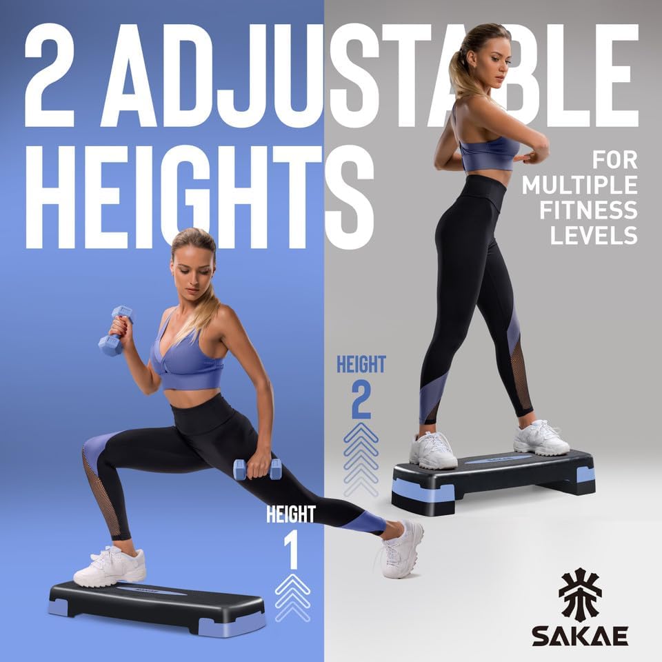 Adjustable Height Aerobic Stepper Set, Multiple Bundle Options with Dumbbells, Kettlebell, Waist Trimmer, Ankle Weights or Weighted Vest, Workout Exercise Step Platform w/Level Risers, 4 Colors