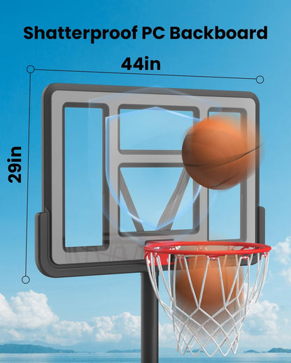 IGL Portable Basketball Hoop, 5.6-10FT Adjustable Basketball Goal System, 44 Inch Outdoor Basketball Hoop & Goals for Kids, Youth, and Adults in The Backyard, Driveway with PC Backboard