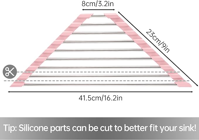 Tomorotec Triangle Foldable Dish Drying Rack, Small Roll-Up Stainless Steel Over Sink Drainer for Kitchen Sink Corner, Rustproof Multipurpose Organizer(Pink)