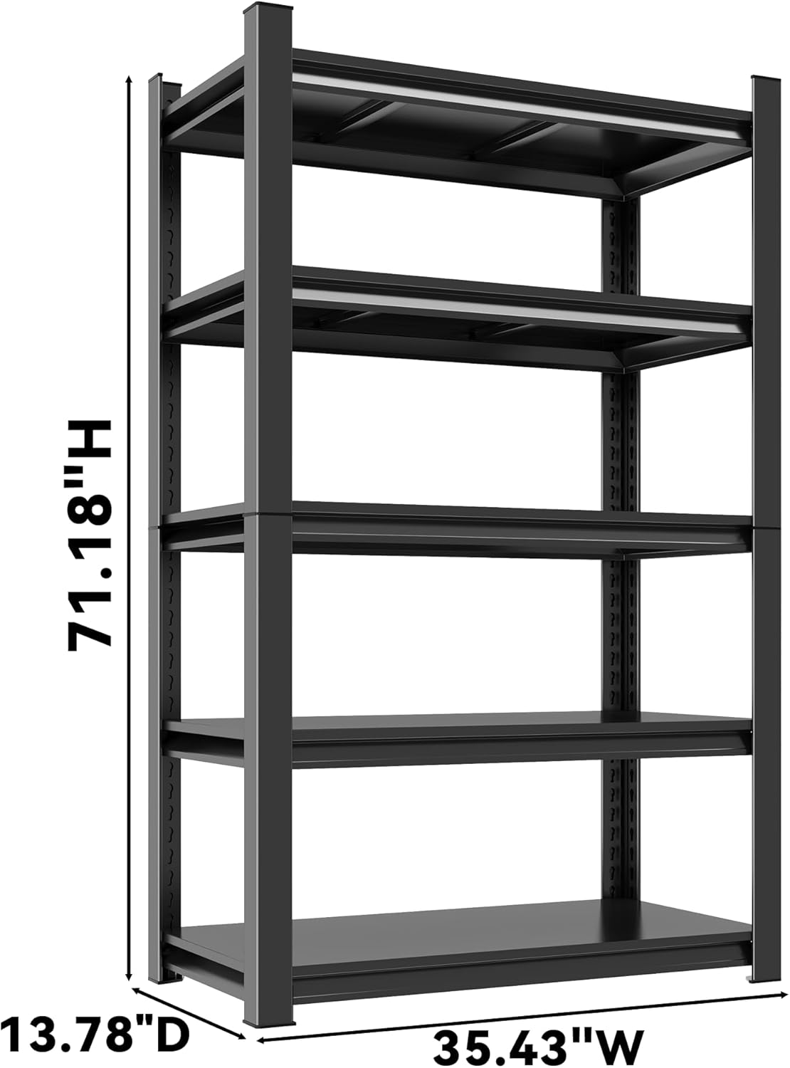 Garage Shelving 3000LBS Heavy Duty Shelving Units and Storage Shelves Adjustable 5 Tier Metal Shelving for Kitchen,Utility Room and Basement, 13.78" Dx35.43 Wx71.18 H, Black