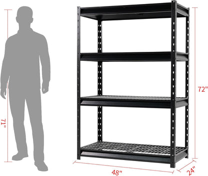 The Atlas 48" W Heavy Duty Garage Shelving Unit Load 12000 Lbs, Metal Shelves for Storage, Adjustable All Steel Industrial Rack, 48" W x 24" D x 72" H, Black