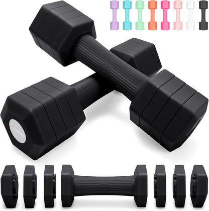Adjustable Dumbbells Set, 4 in 1 Hand Weights Set for Women Men 10 LB/ 12 LB Dumbbell Pair Each 2lbs 3lbs 4lbs 5lbs Weights Dumbbells Set with TPU Soft Rubber Handle for Home Gym Exercise Fitness