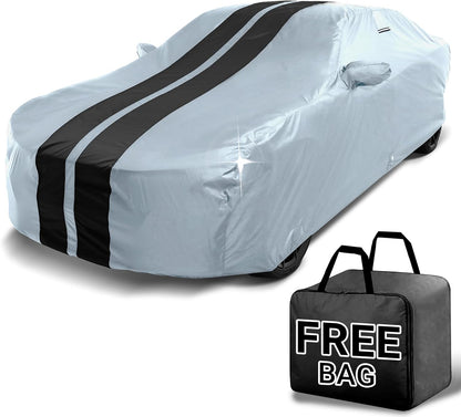 iCarCover Custom Car Cover for Chevy Sonic Hatchback (2012-2021) Waterproof All Weather Rain Snow UV Sun Protector Full Exterior Indoor Outdoor Car Cover (Stripe - Gray/Black)