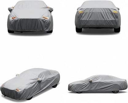 6 Layers Car Cover Waterproof All Weather for Automobiles Outdoor Full Cover Rain Sun UV Protection with Zipper Cotton Size A2 (186" to 193") Universal Fit for Sedan