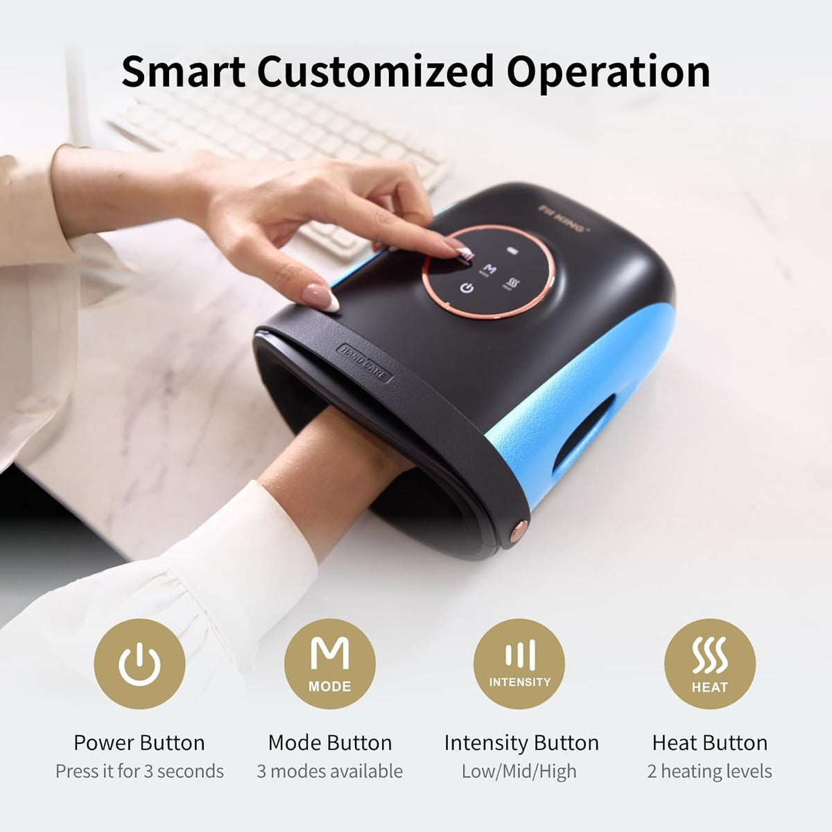 FIT KING Hand Massager, Finger Wrapped Design for More Relaxation, Large Space for Both Men and Women, Ideal Gift (Blue)