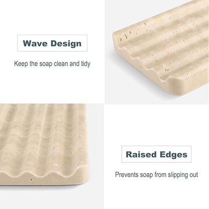 Marble Soap Dish, Beige Travertine Bar Soap Holder Shower, Brown Large Bathroom Soaps Saver, Easy Cleaning Natural Stone Sponge Holder for Kitchen Sink, Executive Jewelry Ring Tray