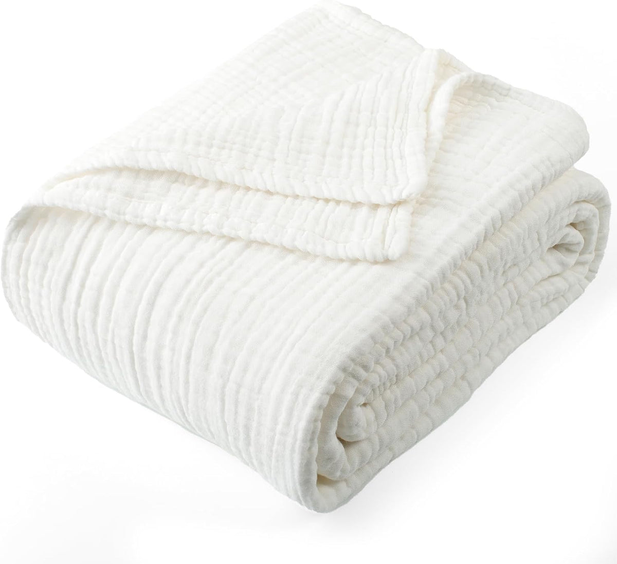 Carriediosa 100% Cotton Muslin Throw Blanket 90" X 90" Queen Size，4-Layers Summer Gauze Throws for Bed Couch，Soft Lightweight Breathable Linen Blankets Bedspread for Adults All Season，White