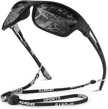 Polarized Sports Sunglasses for Men Women,Fishing Driving Rectangular Goggles UV400 Protection