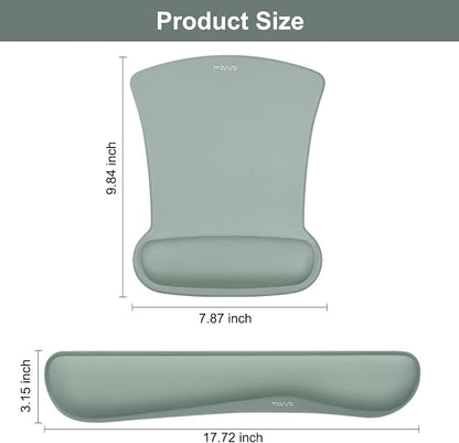 MOSISO Wrist Rest Support for Mouse Pad & Keyboard Set, Ergonomic Mousepad Non-Slip Base Home/Office Pain Relief & Easy Typing Cushion with Neoprene Cloth & Raised Memory Foam, Antique Green