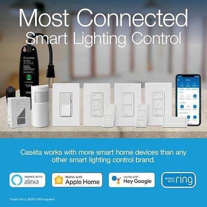 Lutron Diva Smart Dimmer Light Switch for Caseta Lighting (Lutron Smart Hub Required), for LED Lights, 150W, Single-Pole/3-Way, No Neutral, Gray (DVRF-6L-GR)
