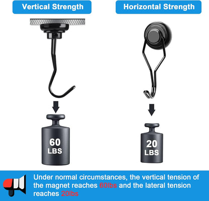 MIKEDE Black Magnetic Hooks Heavy Duty, 60 lb+ Strong Swivel Swing Neodymium Magnetic Hooks for Hanging, Strong Magnet Hanger for Cruise Cabins, Locker, Toolbox, Home, Kitchen - Pack of 10