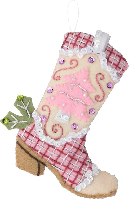 Bucilla Felt Applique 4 Piece Ornament Making Kit, Boots and Bling, Perfect for DIY Arts and Crafts