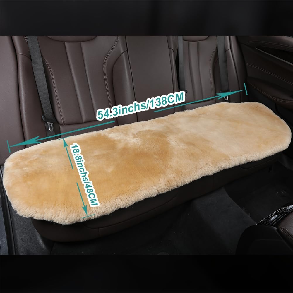 Fluffy Genuine Australia Sheepskin Car Seat Cover for Auto Interior Accessories with Soft Fuzzy Wool Eco-Friendly Natural Fur Non-Slip (Honey Beige, Back)