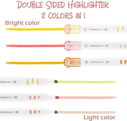 8 Pcs Cute Cat Paw Stationery Set Kawaii School Office Supplies Including Eraser Correction Tape Highlighters Sticky Notes Ruler for Cat Lovers Students (Pink)