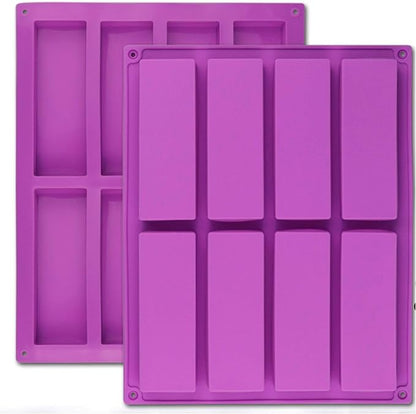 Palksky (2 Pcs) 8 Cavity Rectangle Granola Bar Silicone Mold/Nutrition/Cereal Bar Molds Energy Bar Maker for Chocolate Truffles Ganache Bread Brownie Cornbread Cheesecake Pudding Butter Mould