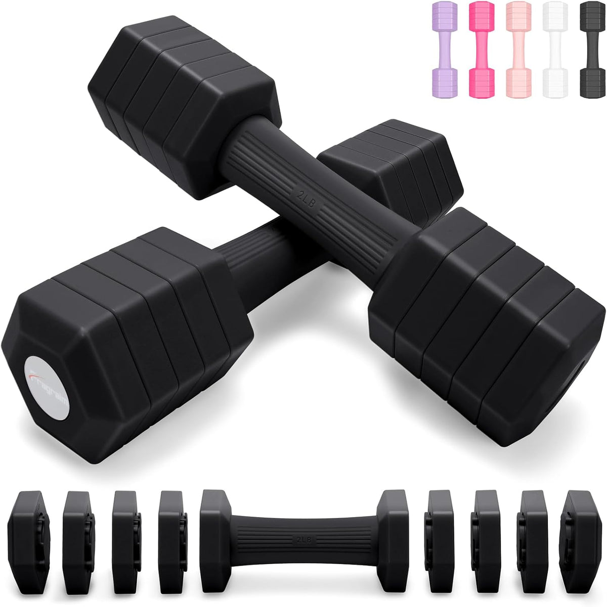 Adjustable Dumbbells Set, 4 in 1 Hand Weights Set for Women Men 10 LB/ 12 LB Dumbbell Pair Each 2lbs 3lbs 4lbs 5lbs Weights Dumbbells Set with TPU Soft Rubber Handle for Home Gym Exercise Fitness