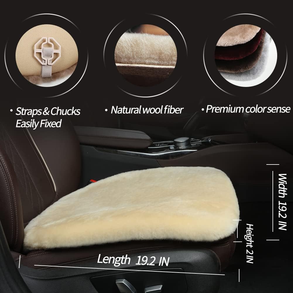 LLB Genuine Sheepskin Car Seat Cushion Seat Covers for Cars Trucks SUV Comfort Seat Protector Pad for Car Driver Seat Car Accessories for Women Office Chair Car Decor (Pearl Front Seat Cushions-2 Pcs)