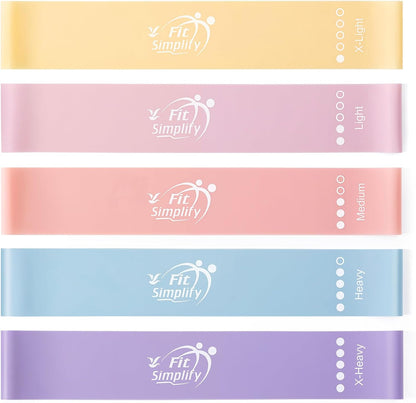 Fit Simplify Resistance Loop Exercise Bands with Instruction Guide and Carry Bag, Set of 5
