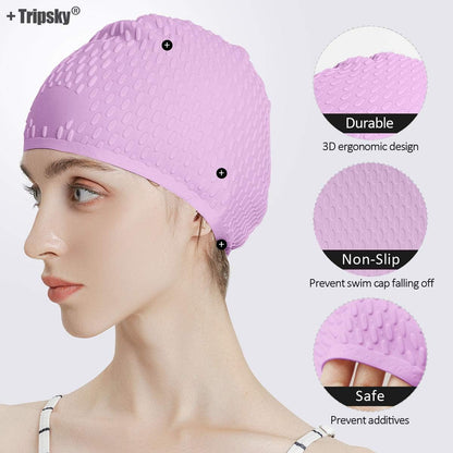 Tripsky Silicone Swim Cap,Comfortable Bathing Cap Ideal for Curly Short Medium Long Hair, Swimming Cap for Women and Men, Shower Caps Keep Hairstyle Unchanged…