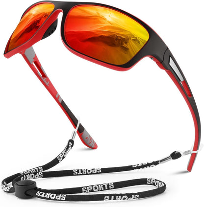 Polarized Sports Sunglasses for Men Women,Fishing Driving Rectangular Goggles UV400 Protection