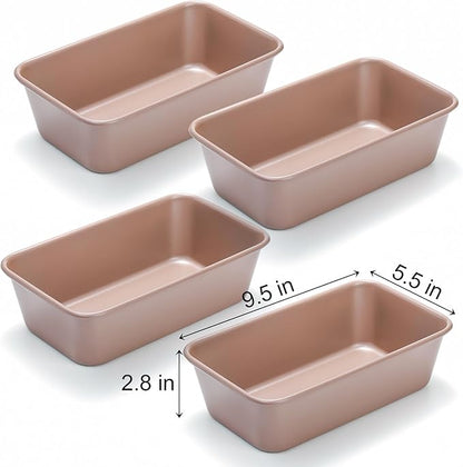 Elsjoy 4 Pack Non-Stick Loaf Pan, 9.5 x 5.5 Inch Champagne Bread Loaf Pans Carbon Steel Bread Tin Set for Baking, Metal Bakeware for Bread, Meatloaf, Cake