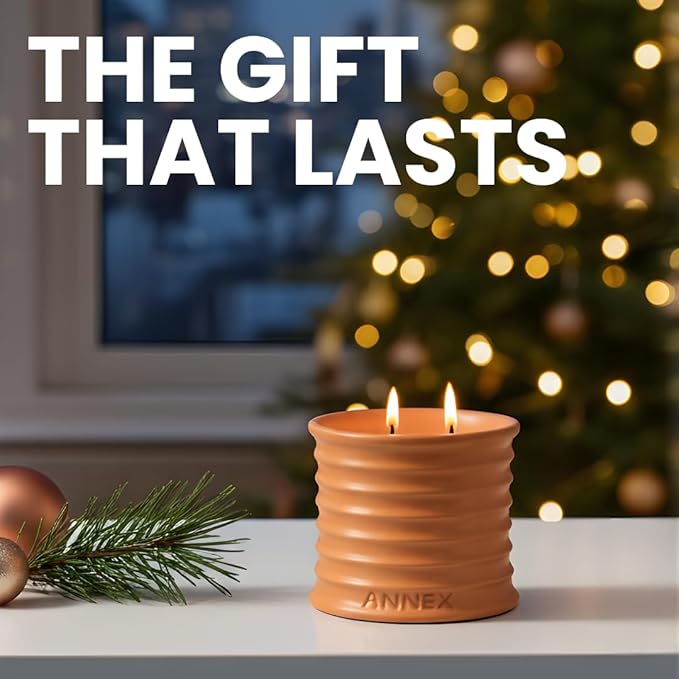 Scented Luxury Candles in Handmade Ceramic Jars, Soy Wax | Orange Blossom – Orange & Mimosa, Large Candle | Non Toxic, 2 Wicks, Reusable Big Orange Jar | Natural Spring Aromatherapy for Women & Men