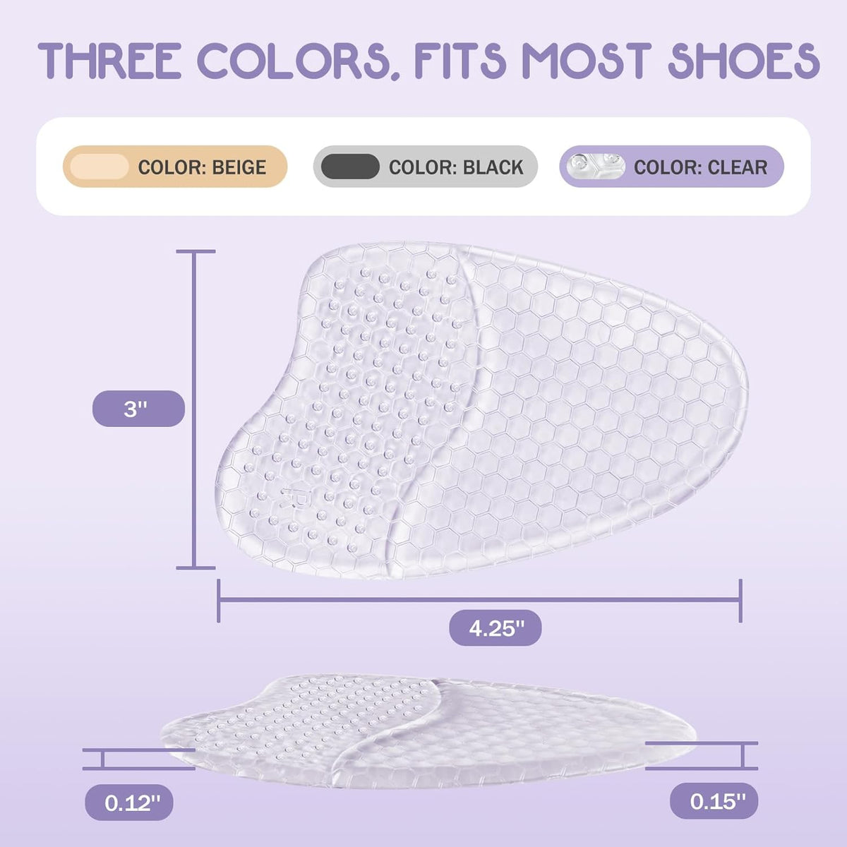 Metatarsal Pads for Women, Ball of Foot Cushions, Heel Inserts, High Heel Comfort Pads (2 Pairs), Anti Slip, Invisible Design