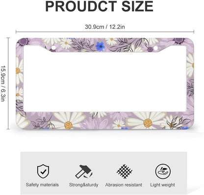 Flowers Daisy License Plate Frames - 2 Pcs Set 2 Holes Metal Aluminum Auto Car Accessories Decoration License Plate Frame 12.2 x 6.3 inch for Women Men Gift