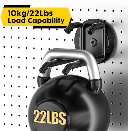 Strong Magnetic Hooks Heavy Duty - 4 Pack Rare Earth Magnets for Garage Utility Storage 20lb Hold | Hang Ladder, Power Tools, Toolbox, Shovel, Broom, Extension Cord (E-Blackpro 4)