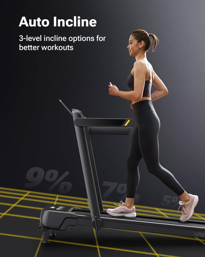 Smart Treadmill with 9% Auto Incline, Hiking and Running Walking Pad Treadmills for Home Office, Treadmill with UREVO APP, AI Powered Music Course, HIIT Programs Synced to Scenic Route, One-Click Mute
