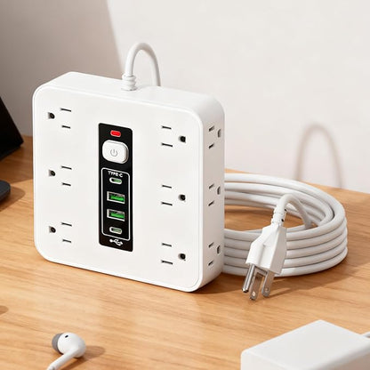Electrical Outlet Strip - Electricity Management | Outlet Strip with Surge Protection | for Desk Home Dorm Kitchen Wall Living Room Behind Couch TV Phone Refrigerator