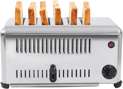 Electric 6 Slice Toaster, 1680W Stainless Steel Commercial Toaster with 6 Wide Slot, 1-5 Minute Timer Bread Baking Machine with Crumb Tray or Home Bakery Restaurant Dessert Store