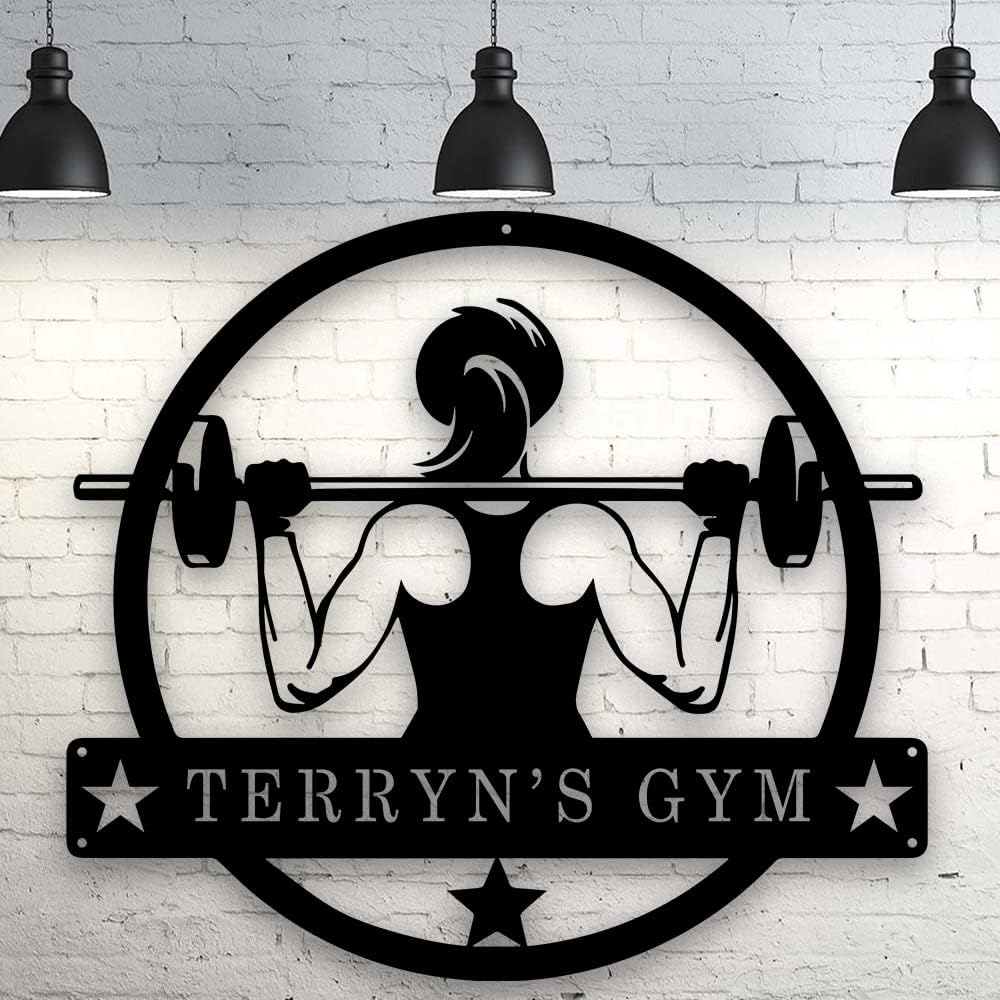 Personalized Gym Sign - Custom Name Metal Sign - Workout Room Home Decor - Family Gym Wall Art - Gifts for Mom Sister Women, Metal Gym Signs