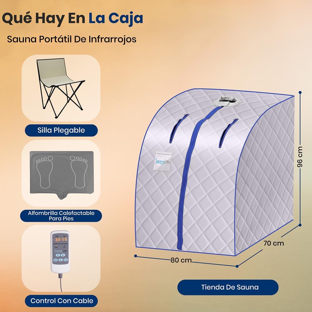 SereneLife Portable Sauna Box for Home, Infrared Sauna Tent with Heated Foot Pad and Folding Chair, Remote Control In-Home Spa, 38" x 32” - (Silver)