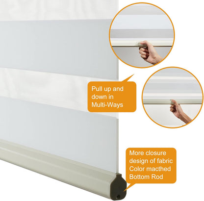 Persilux Cordless Zebra Blinds for Windows Free-Stop Roller Windows Shades (34" W X 47" H, Cream) Dual Layer Light Control for Day and Night, Light Filtering Sheer Shades for Home, Bedroom