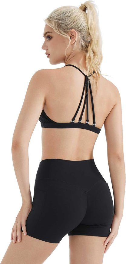 SUUKSESS Workout Sets for Women Padded Open Back Strappy Gym Set Criss Cross Yoga Sets 2 Pieces