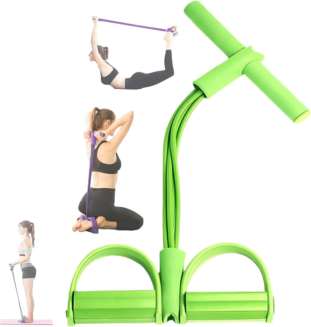 21 Fitness Resistance Bands-4 Tube Pedal Ankle Puller - 2023 New Sit up Leg Stretch Rope Exercise Bands with Handles, Stretching Workout Fitness Bands for Arm Weights Exercise Equipment