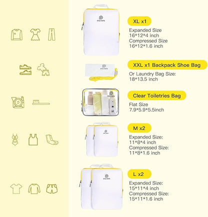 Lightweight Compression Packing Cubes for Suitcases, Compressible Expandable Travel Packing Organizer with Clear Toiletries and Backpack Bag, Travel Essentials for Carry on Luggage 7 Set