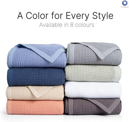 GOTS Certified Organic Cotton Waffle Weave Blanket, King Bed Blanket,108"X90" Cozy Throw Blanket for Couch, Modern Home Decor, Throw Blankets,Comfy Waffle Blanket, Soft Bed Blankets -Sun Bay