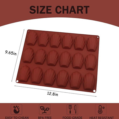 2 PCS Silicone Madeleine Pans, 18-Cavity Madeleine Baking Molds for Cake, Chocolate, Candy, Bread, Cookie, 12.8 x 9.65 x 0.55 Inches