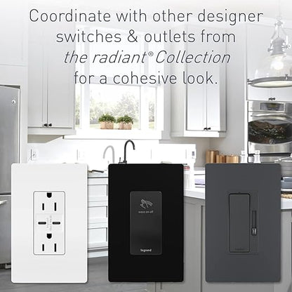 Legrand Radiant 2097TRUSBACW 15 Amp GFCI Self Test Tamper Resistant Decorator Duplex Outlet with USB Type A and C, White (1 Count)